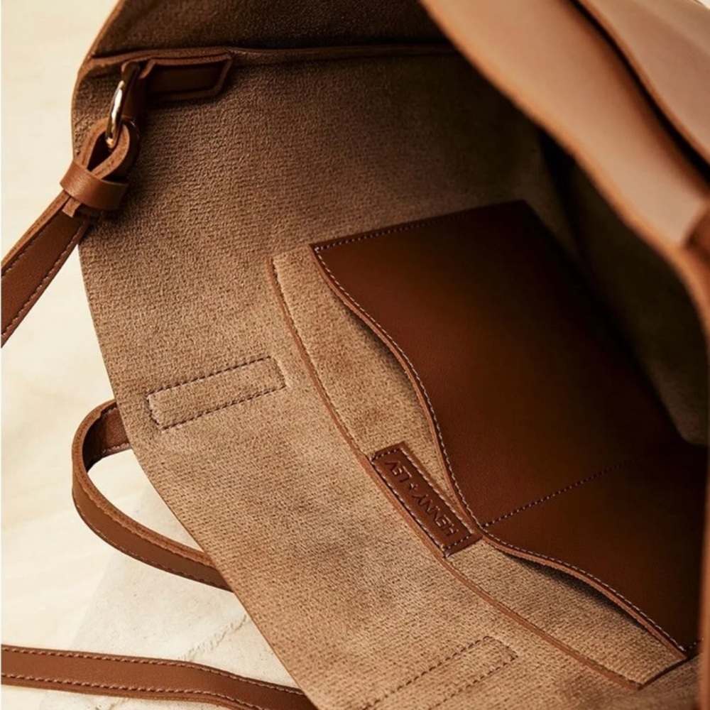 Women’s Tan Leather Tote Bag with Front Pocket - Picture 3 of 12